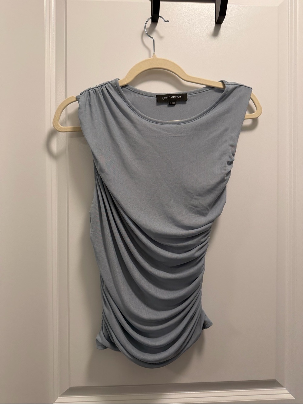 LOFT Light Blue Ruched Side Tank